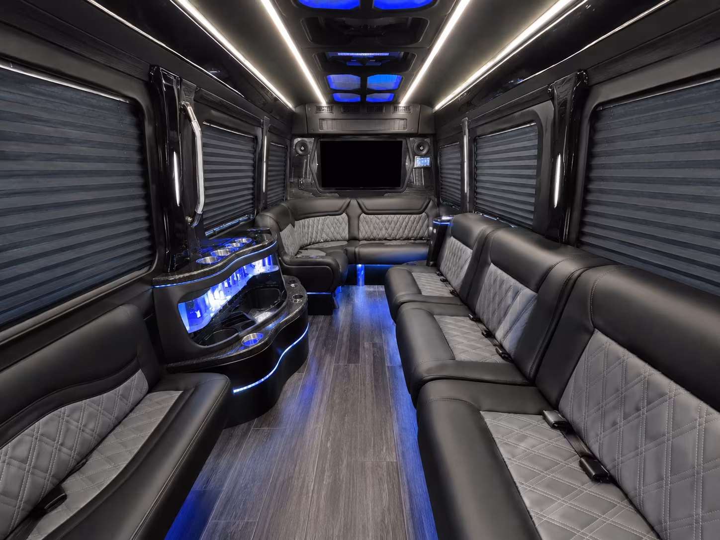 johns creek 15 passenger party bus interior