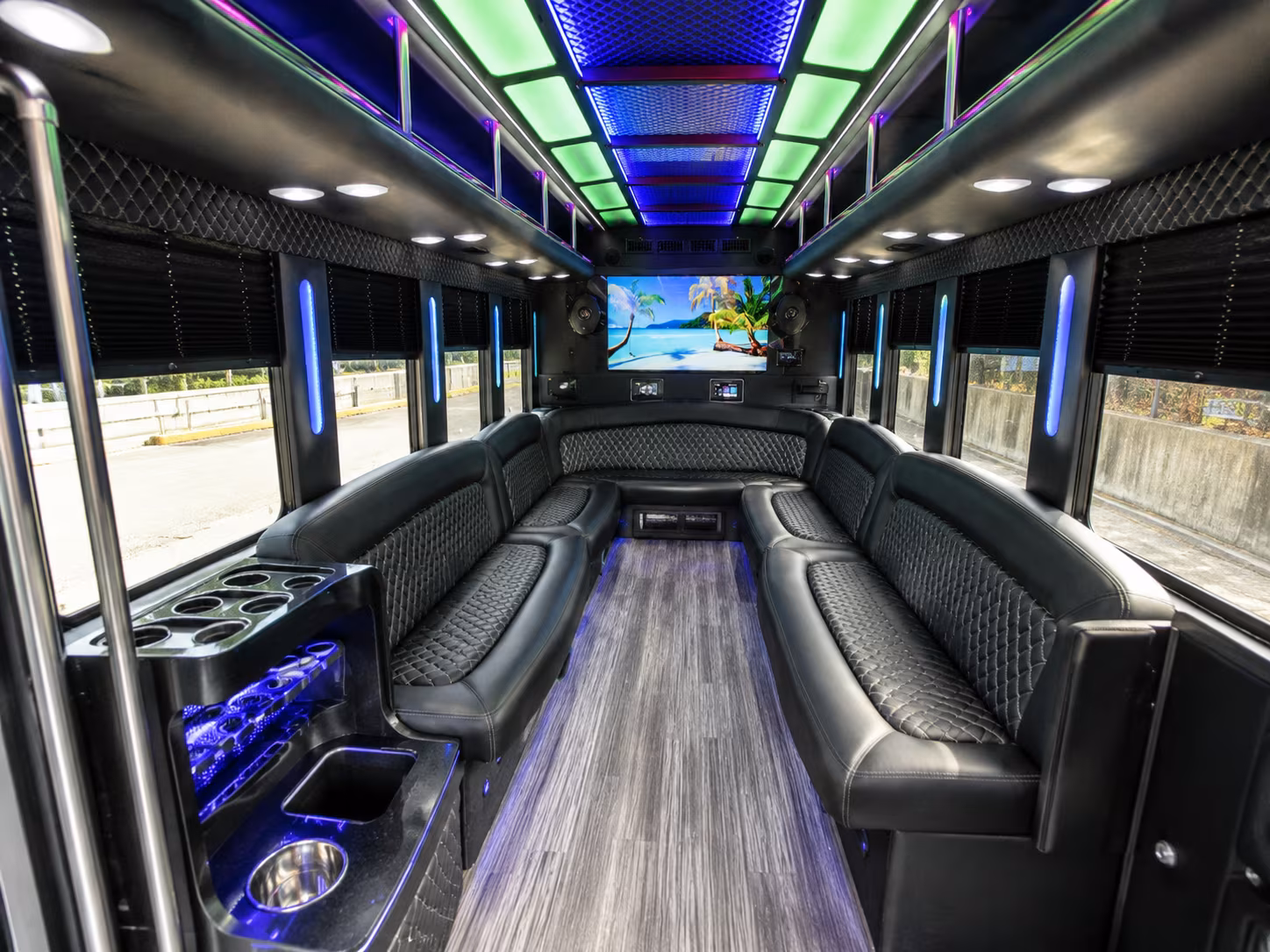 johns creek 18 passenger party bus inside