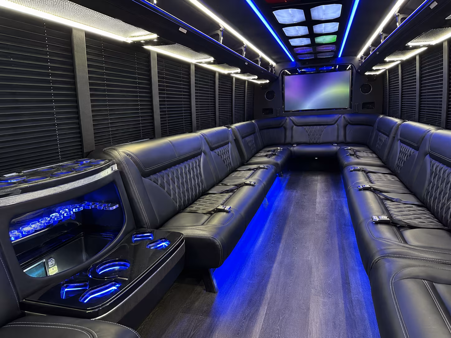 johns creek 20 passenger party bus inside