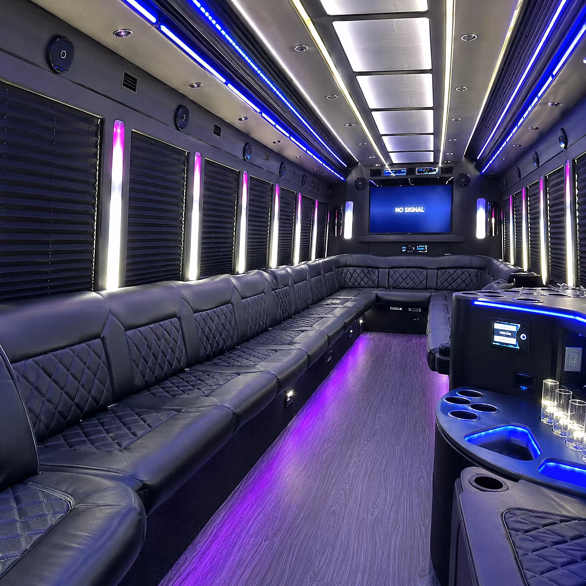 johns creek 30 passenger party bus inside
